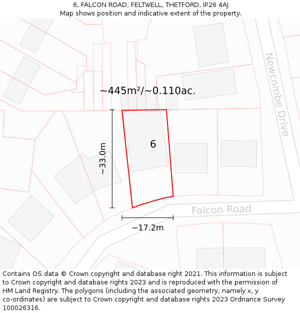 6, FALCON ROAD, FELTWELL, THETFORD, IP26 4AJ: Plot and title map