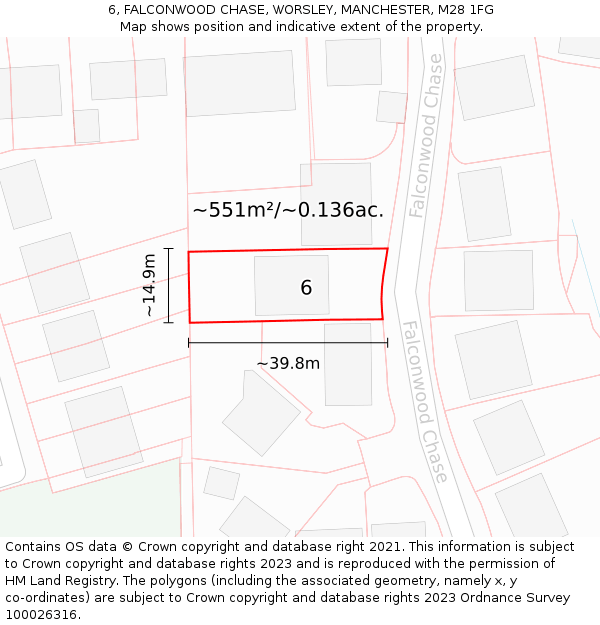 6, FALCONWOOD CHASE, WORSLEY, MANCHESTER, M28 1FG: Plot and title map