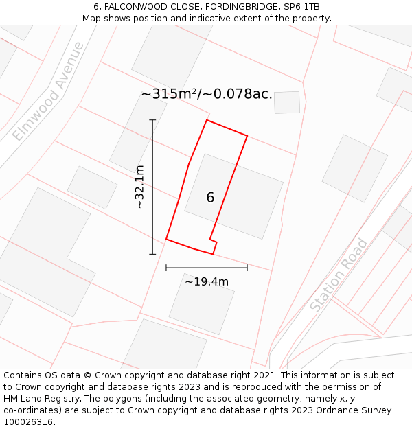 6, FALCONWOOD CLOSE, FORDINGBRIDGE, SP6 1TB: Plot and title map