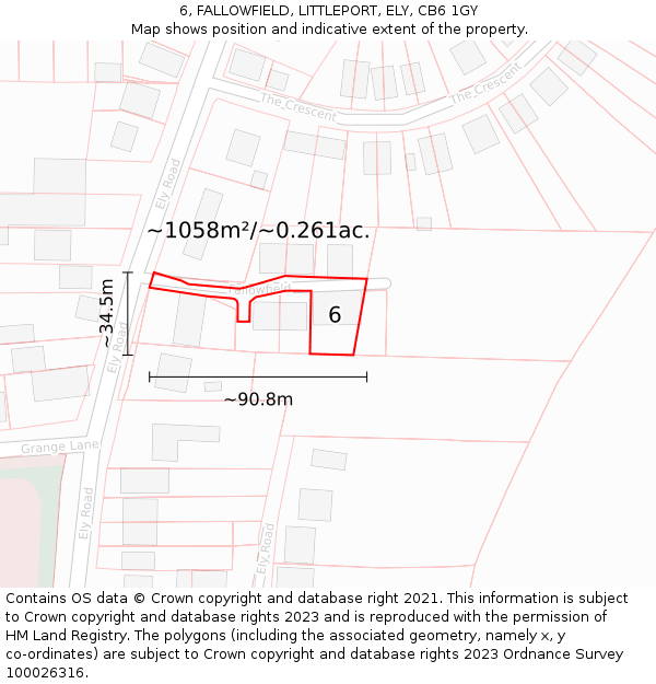 6, FALLOWFIELD, LITTLEPORT, ELY, CB6 1GY: Plot and title map