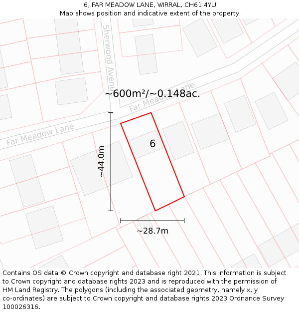 6, FAR MEADOW LANE, WIRRAL, CH61 4YU: Plot and title map