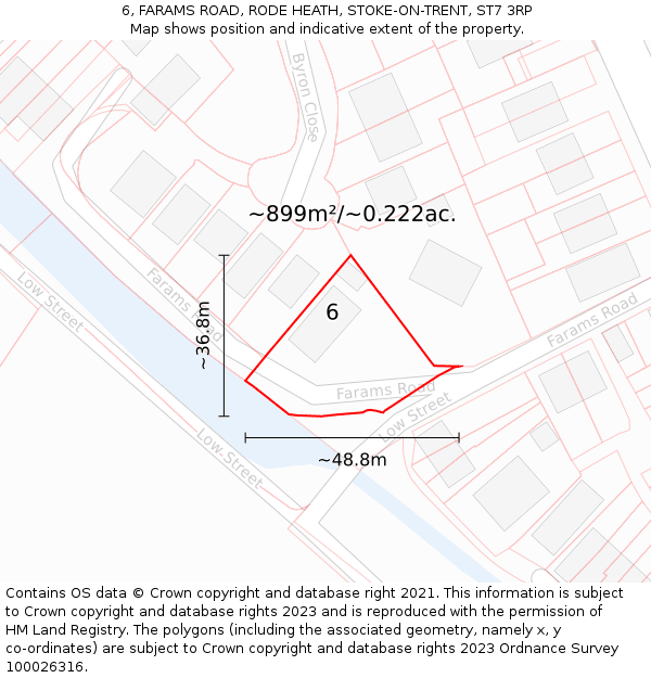 6, FARAMS ROAD, RODE HEATH, STOKE-ON-TRENT, ST7 3RP: Plot and title map