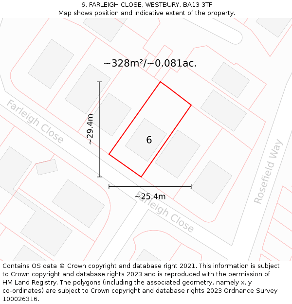 6, FARLEIGH CLOSE, WESTBURY, BA13 3TF: Plot and title map