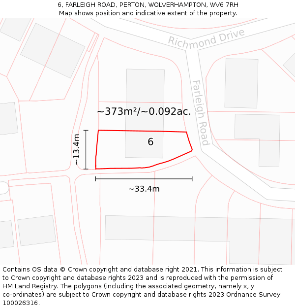 6, FARLEIGH ROAD, PERTON, WOLVERHAMPTON, WV6 7RH: Plot and title map