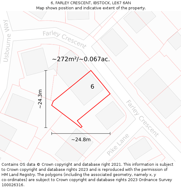 6, FARLEY CRESCENT, IBSTOCK, LE67 6AN: Plot and title map