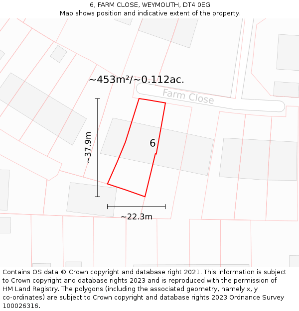 6, FARM CLOSE, WEYMOUTH, DT4 0EG: Plot and title map