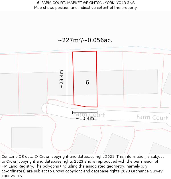 6, FARM COURT, MARKET WEIGHTON, YORK, YO43 3NS: Plot and title map