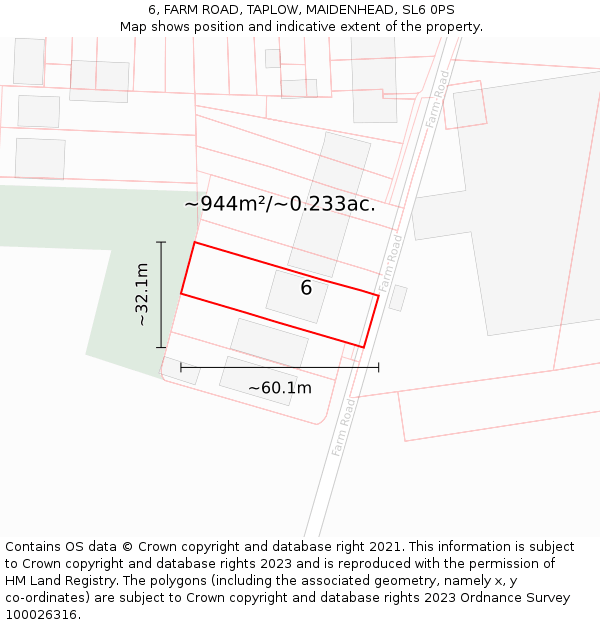 6, FARM ROAD, TAPLOW, MAIDENHEAD, SL6 0PS: Plot and title map