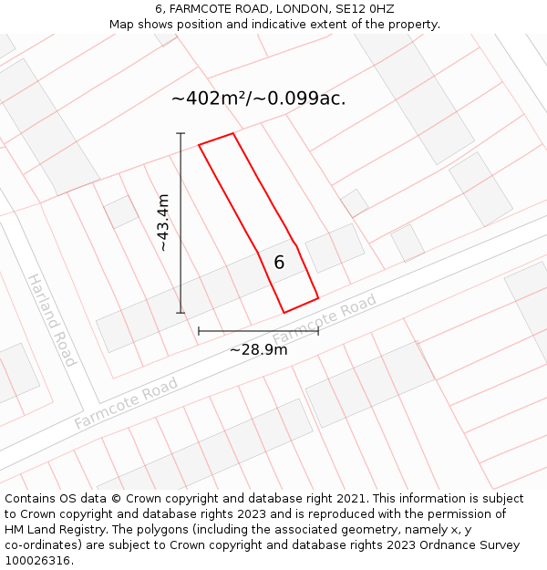 6, FARMCOTE ROAD, LONDON, SE12 0HZ: Plot and title map