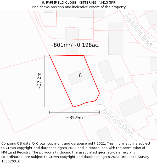 6, FARMFIELD CLOSE, KETTERING, NN15 5PR: Plot and title map