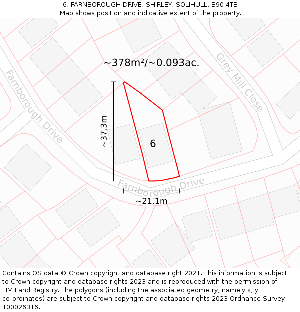 6, FARNBOROUGH DRIVE, SHIRLEY, SOLIHULL, B90 4TB: Plot and title map