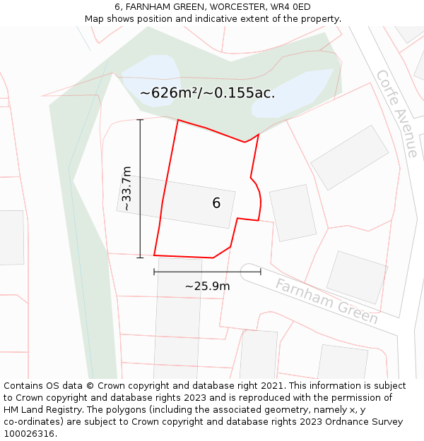 6, FARNHAM GREEN, WORCESTER, WR4 0ED: Plot and title map