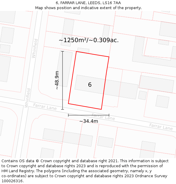 6, FARRAR LANE, LEEDS, LS16 7AA: Plot and title map