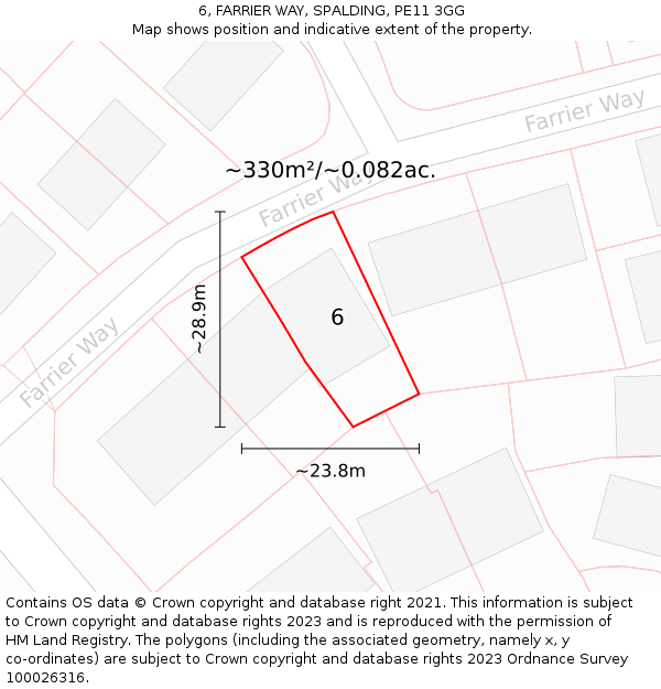 6, FARRIER WAY, SPALDING, PE11 3GG: Plot and title map