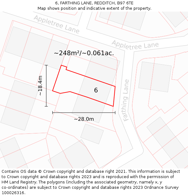 6, FARTHING LANE, REDDITCH, B97 6TE: Plot and title map