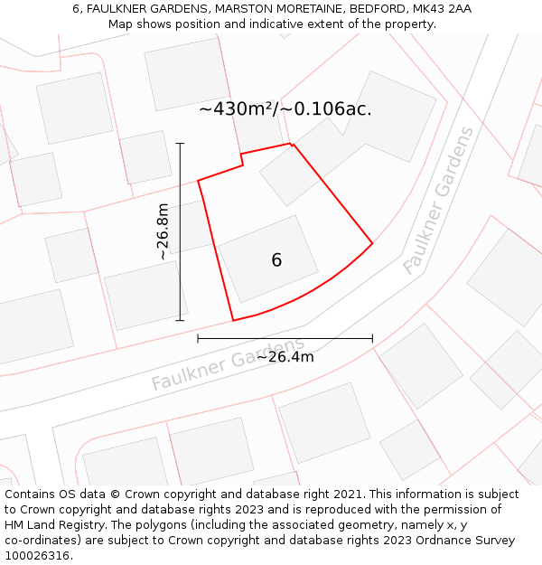 6, FAULKNER GARDENS, MARSTON MORETAINE, BEDFORD, MK43 2AA: Plot and title map