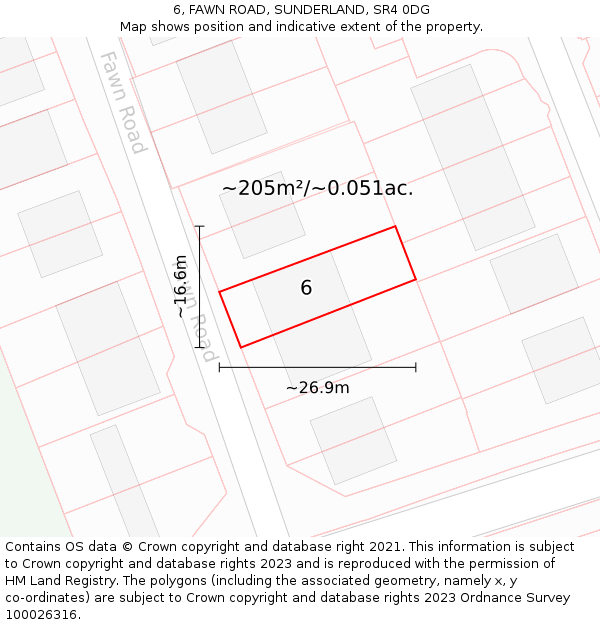 6, FAWN ROAD, SUNDERLAND, SR4 0DG: Plot and title map