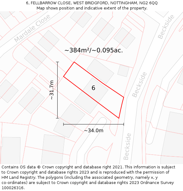 6, FELLBARROW CLOSE, WEST BRIDGFORD, NOTTINGHAM, NG2 6QQ: Plot and title map