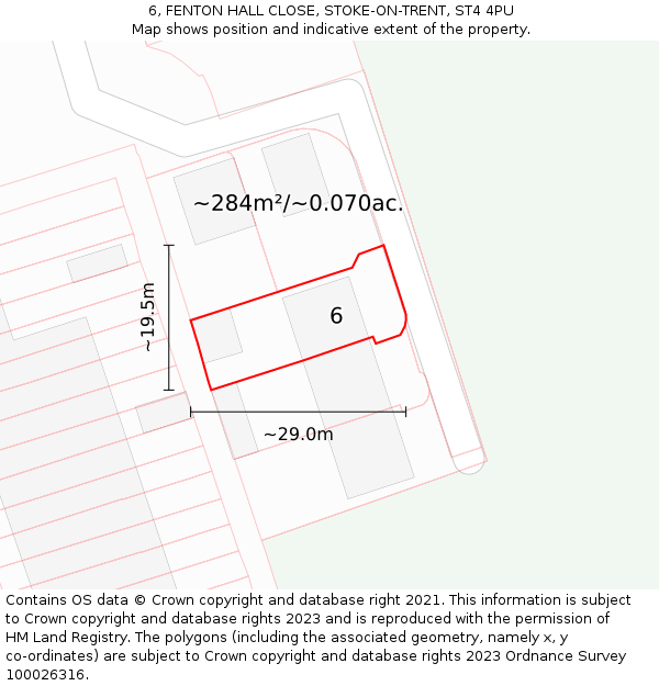 6, FENTON HALL CLOSE, STOKE-ON-TRENT, ST4 4PU: Plot and title map