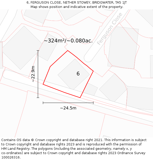 6, FERGUSON CLOSE, NETHER STOWEY, BRIDGWATER, TA5 1JT: Plot and title map