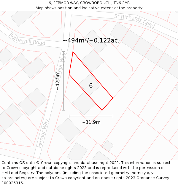 6, FERMOR WAY, CROWBOROUGH, TN6 3AR: Plot and title map