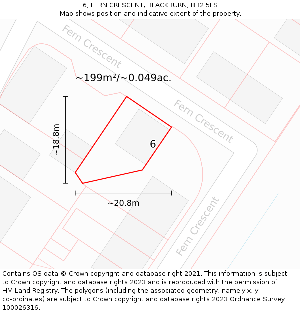 6, FERN CRESCENT, BLACKBURN, BB2 5FS: Plot and title map