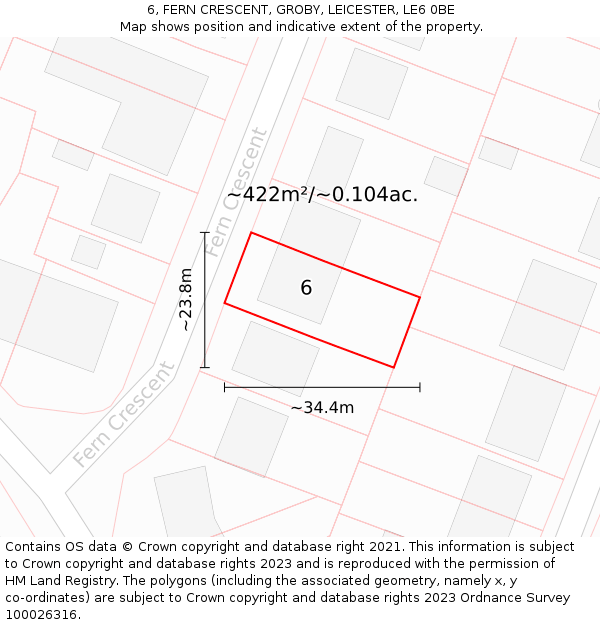 6, FERN CRESCENT, GROBY, LEICESTER, LE6 0BE: Plot and title map