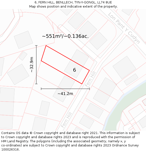 6, FERN HILL, BENLLECH, TYN-Y-GONGL, LL74 8UE: Plot and title map