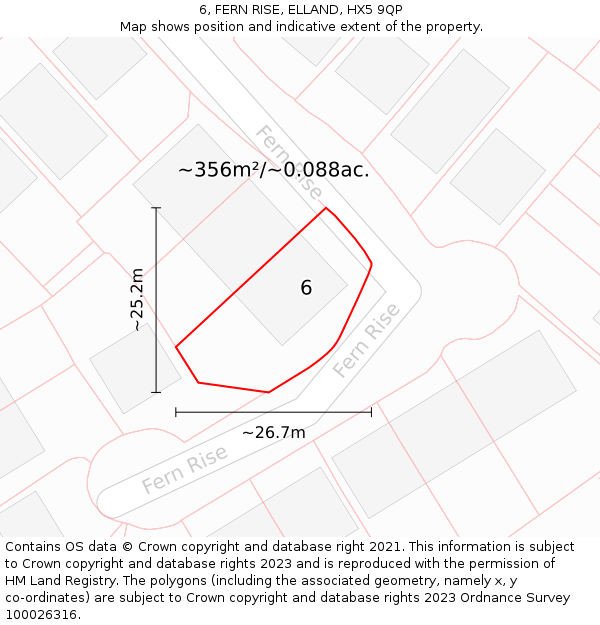 6, FERN RISE, ELLAND, HX5 9QP: Plot and title map