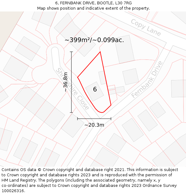 6, FERNBANK DRIVE, BOOTLE, L30 7RG: Plot and title map