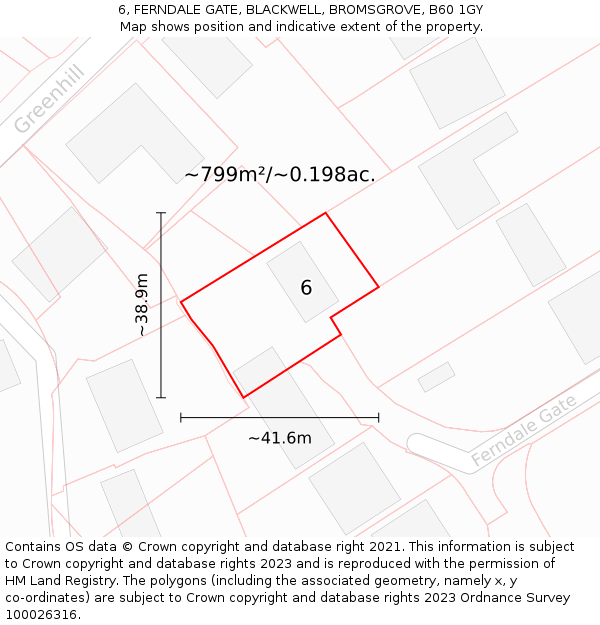 6, FERNDALE GATE, BLACKWELL, BROMSGROVE, B60 1GY: Plot and title map