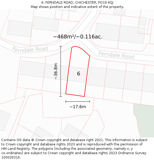 6, FERNDALE ROAD, CHICHESTER, PO19 6QJ: Plot and title map