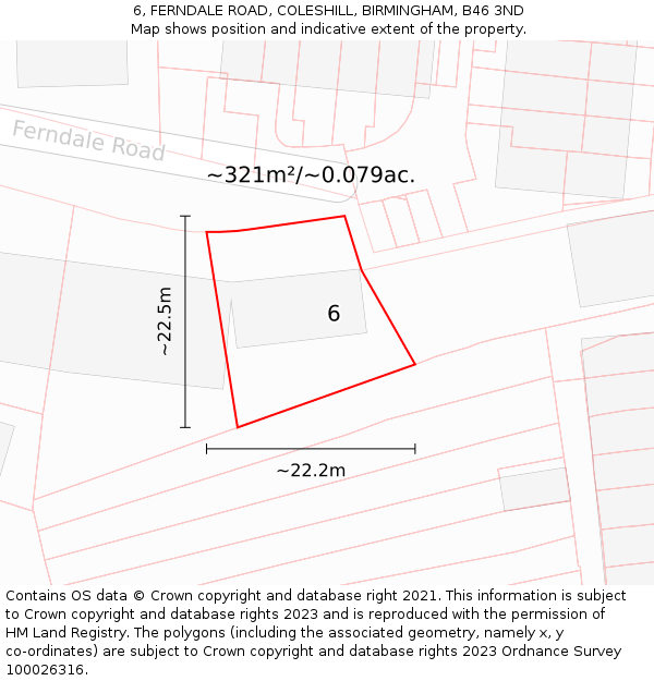 6, FERNDALE ROAD, COLESHILL, BIRMINGHAM, B46 3ND: Plot and title map