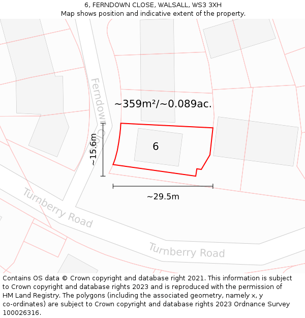 6, FERNDOWN CLOSE, WALSALL, WS3 3XH: Plot and title map