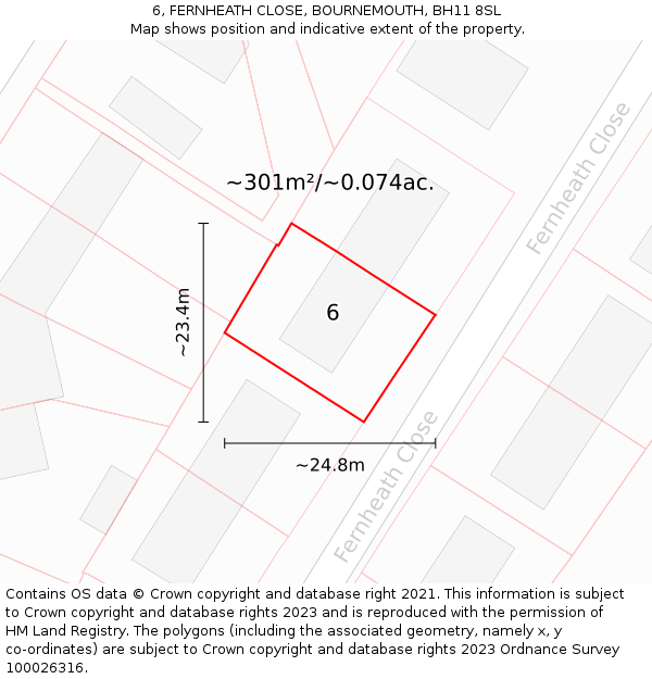 6, FERNHEATH CLOSE, BOURNEMOUTH, BH11 8SL: Plot and title map