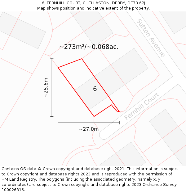 6, FERNHILL COURT, CHELLASTON, DERBY, DE73 6PJ: Plot and title map