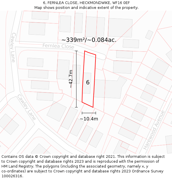 6, FERNLEA CLOSE, HECKMONDWIKE, WF16 0EF: Plot and title map