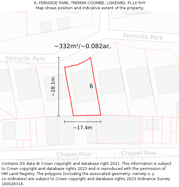 6, FERNSIDE PARK, TREMAR COOMBE, LISKEARD, PL14 5HY: Plot and title map