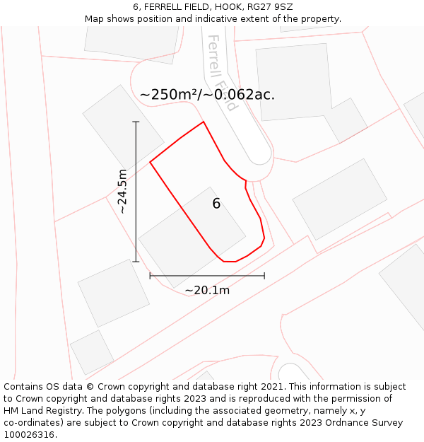 6, FERRELL FIELD, HOOK, RG27 9SZ: Plot and title map