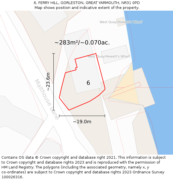 6, FERRY HILL, GORLESTON, GREAT YARMOUTH, NR31 0PD: Plot and title map