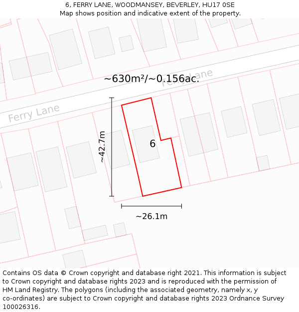 6, FERRY LANE, WOODMANSEY, BEVERLEY, HU17 0SE: Plot and title map