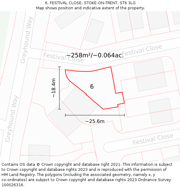 6, FESTIVAL CLOSE, STOKE-ON-TRENT, ST6 3LG: Plot and title map