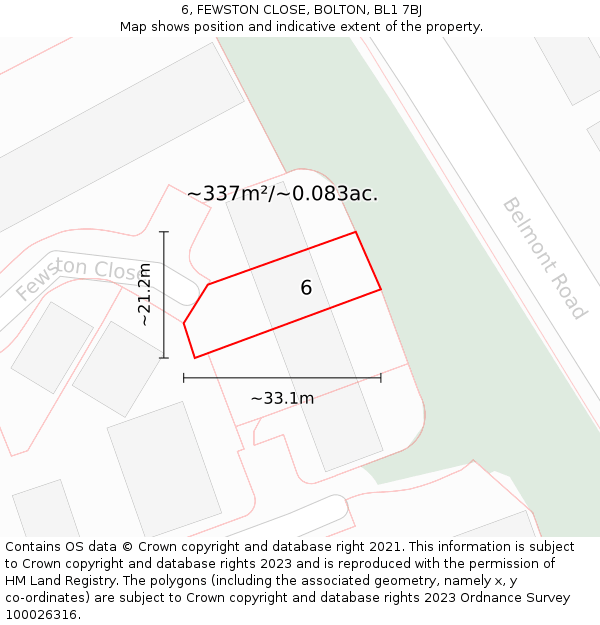 6, FEWSTON CLOSE, BOLTON, BL1 7BJ: Plot and title map