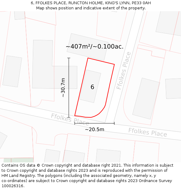 6, FFOLKES PLACE, RUNCTON HOLME, KING'S LYNN, PE33 0AH: Plot and title map