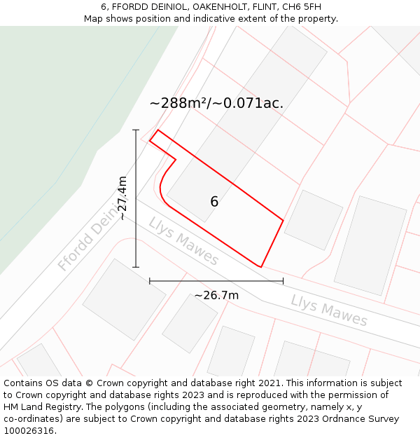 6, FFORDD DEINIOL, OAKENHOLT, FLINT, CH6 5FH: Plot and title map