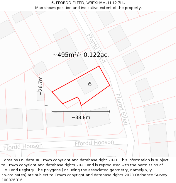 6, FFORDD ELFED, WREXHAM, LL12 7LU: Plot and title map