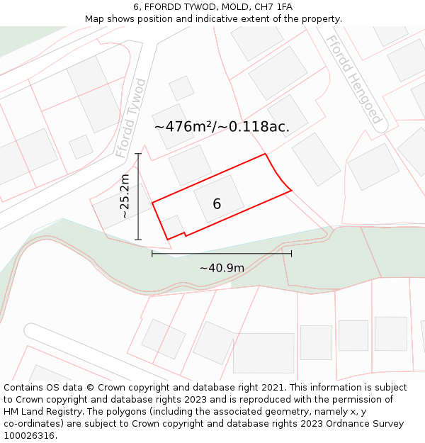 6, FFORDD TYWOD, MOLD, CH7 1FA: Plot and title map