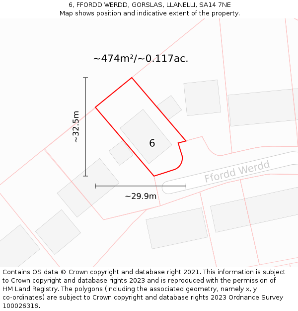 6, FFORDD WERDD, GORSLAS, LLANELLI, SA14 7NE: Plot and title map