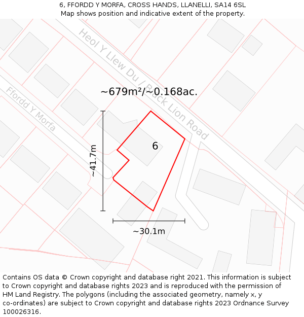 6, FFORDD Y MORFA, CROSS HANDS, LLANELLI, SA14 6SL: Plot and title map