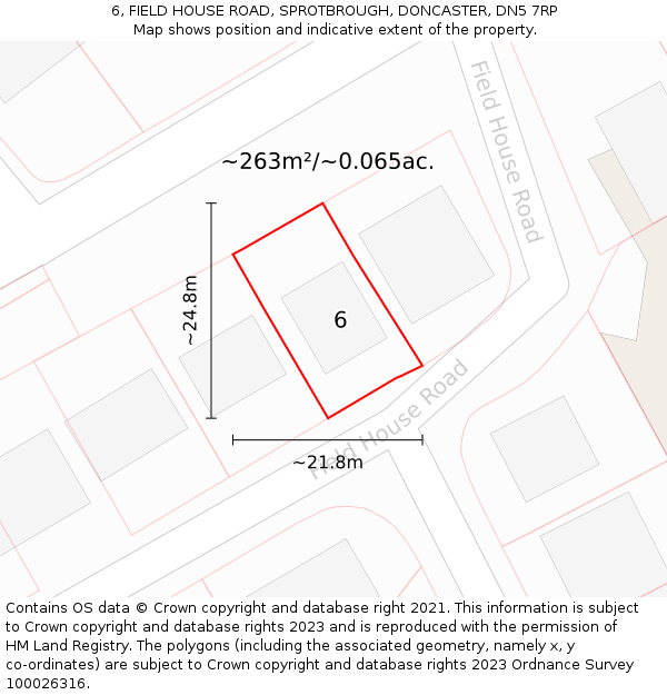 6, FIELD HOUSE ROAD, SPROTBROUGH, DONCASTER, DN5 7RP: Plot and title map